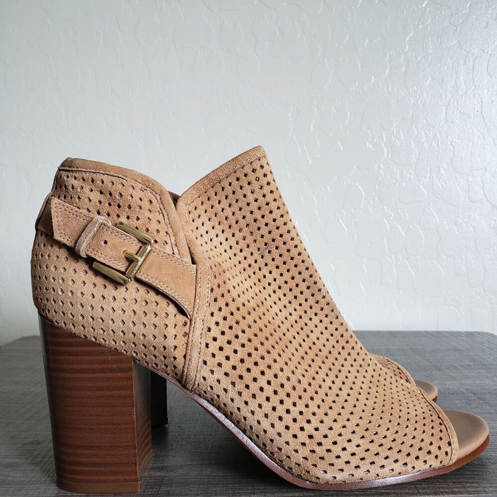 Sam Edelman Easton Perforated Suede Peep Toe Ankle Booties Brown Size Women's 11